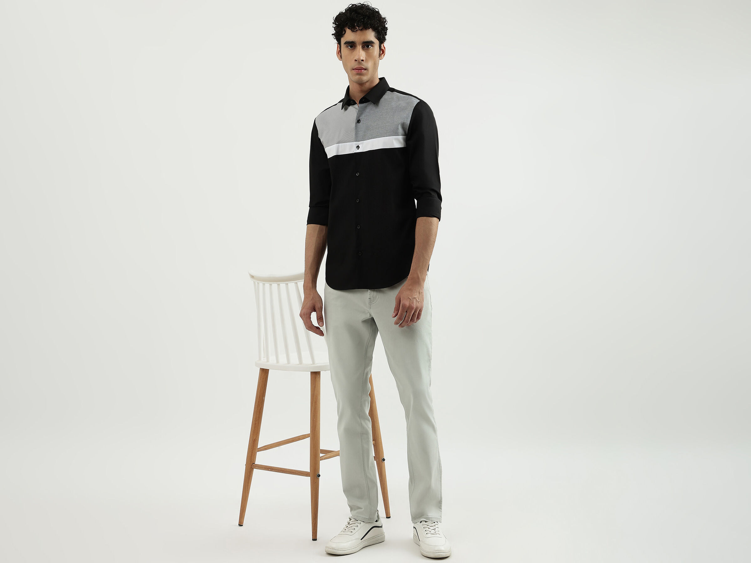 F/S POPLIN STR STRIPE PANEL BLOCK SHIRT image number 5